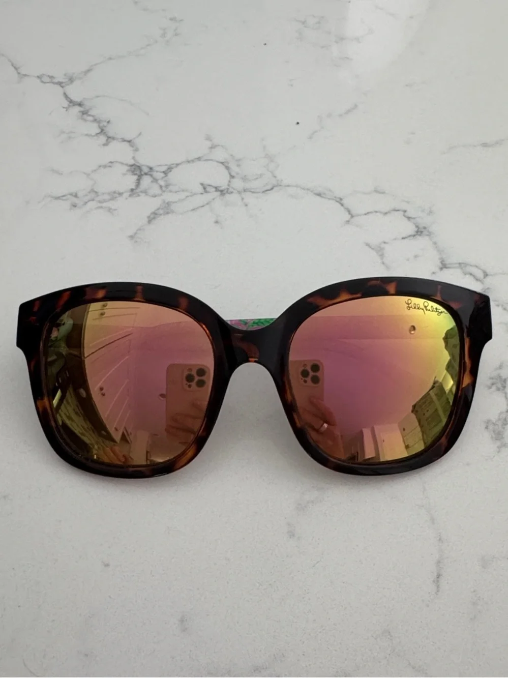Lilly Pulitzer Tortoise Frame Sunglasses with Gold Mirrored Polarized Lenses